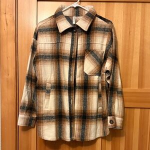 Zenana Outfitters Plaid Jacket - Brown and Cream